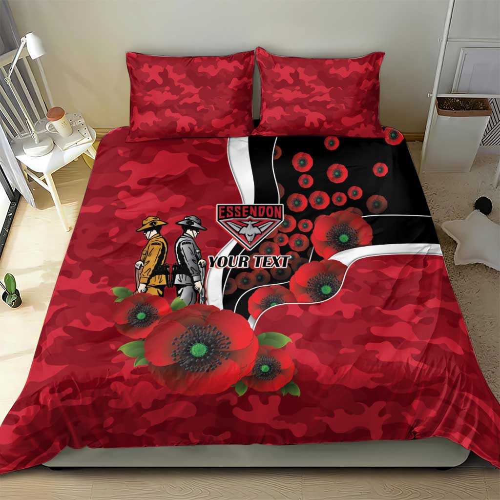 Essendon Bombers ANZAC Personalised Bedding Set Lest We Forget Poppy Camo