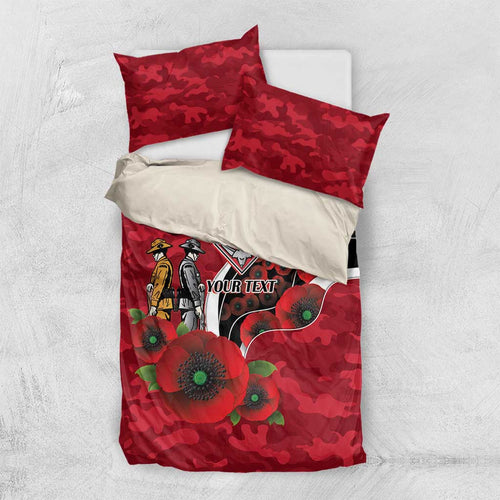 Essendon Bombers ANZAC Personalised Bedding Set Lest We Forget Poppy Camo