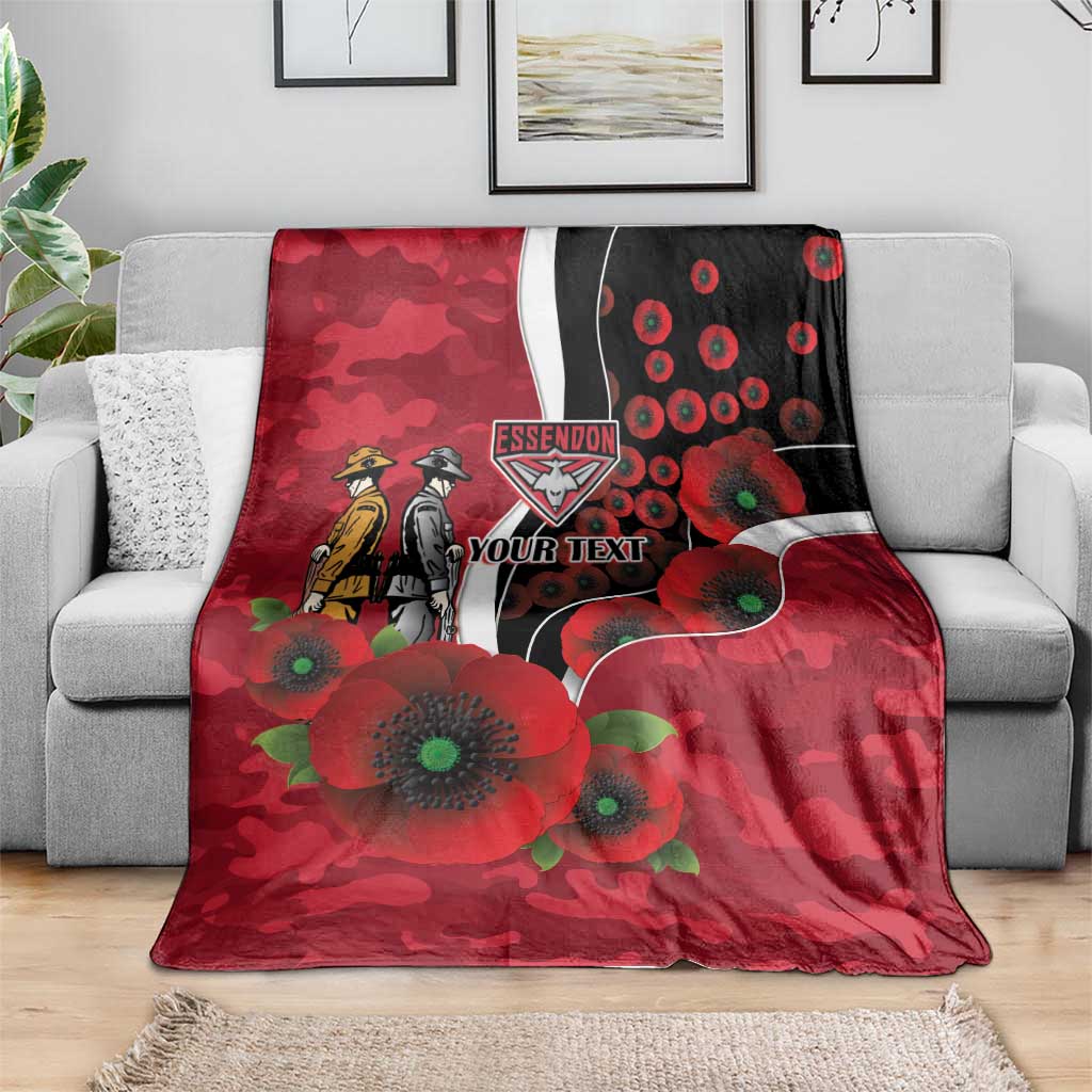 Essendon Bombers ANZAC Personalised Blanket Lest We Forget Poppy Camo