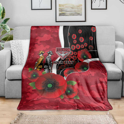 Essendon Bombers ANZAC Personalised Blanket Lest We Forget Poppy Camo