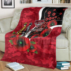 Essendon Bombers ANZAC Personalised Blanket Lest We Forget Poppy Camo