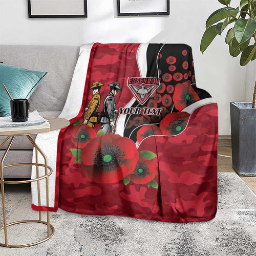 Essendon Bombers ANZAC Personalised Blanket Lest We Forget Poppy Camo