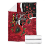 Essendon Bombers ANZAC Personalised Blanket Lest We Forget Poppy Camo