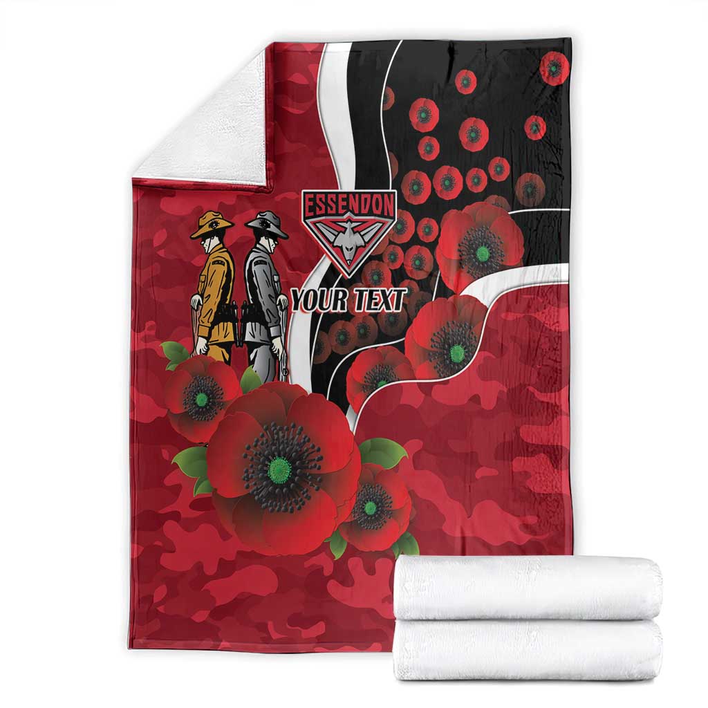 Essendon Bombers ANZAC Personalised Blanket Lest We Forget Poppy Camo