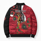 Essendon Bombers ANZAC Personalised Bomber Puffer Jacket Lest We Forget Poppy Camo