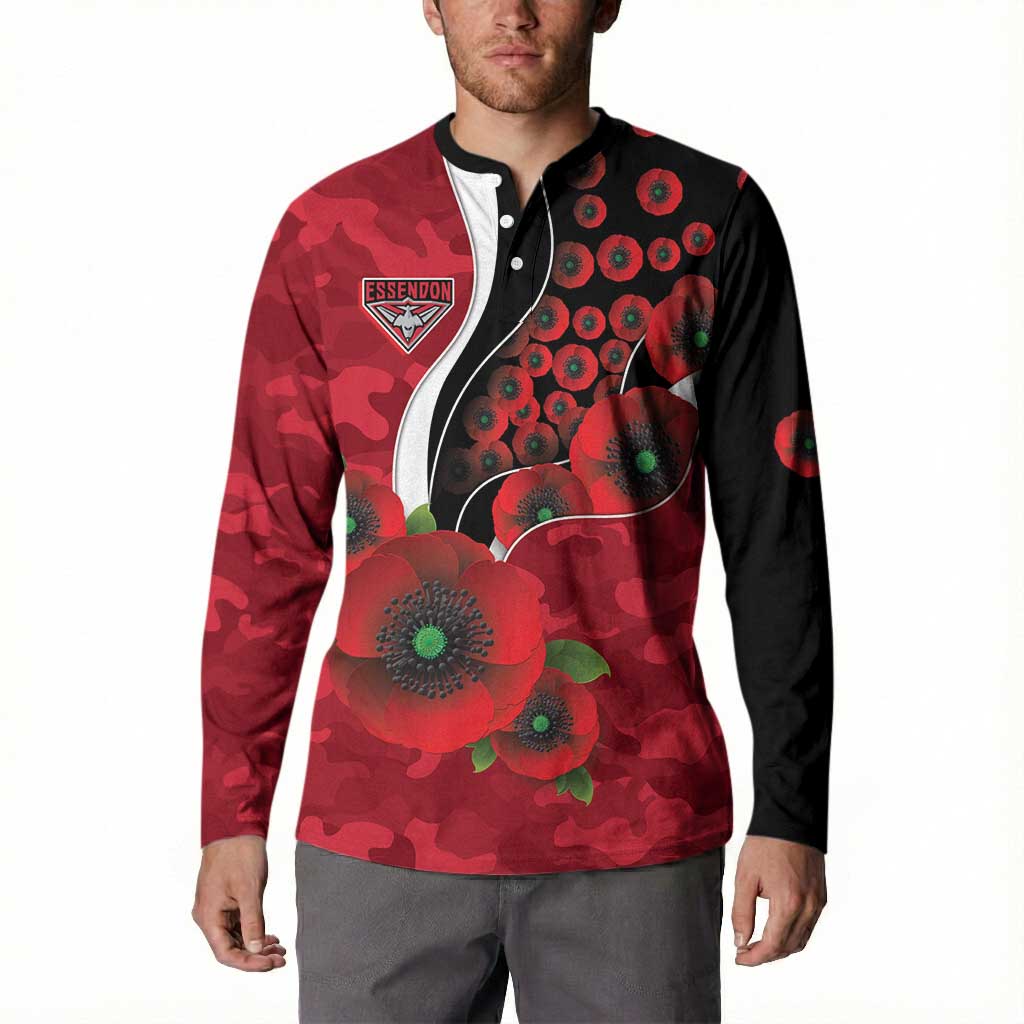 Essendon Bombers ANZAC Personalised Button Sweatshirt Lest We Forget Poppy Camo