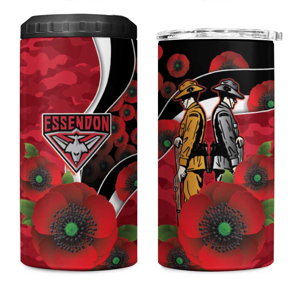 Essendon Bombers ANZAC Personalised 4 in 1 Can Cooler Tumbler Lest We Forget Poppy Camo