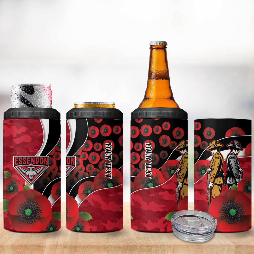 Essendon Bombers ANZAC Personalised 4 in 1 Can Cooler Tumbler Lest We Forget Poppy Camo