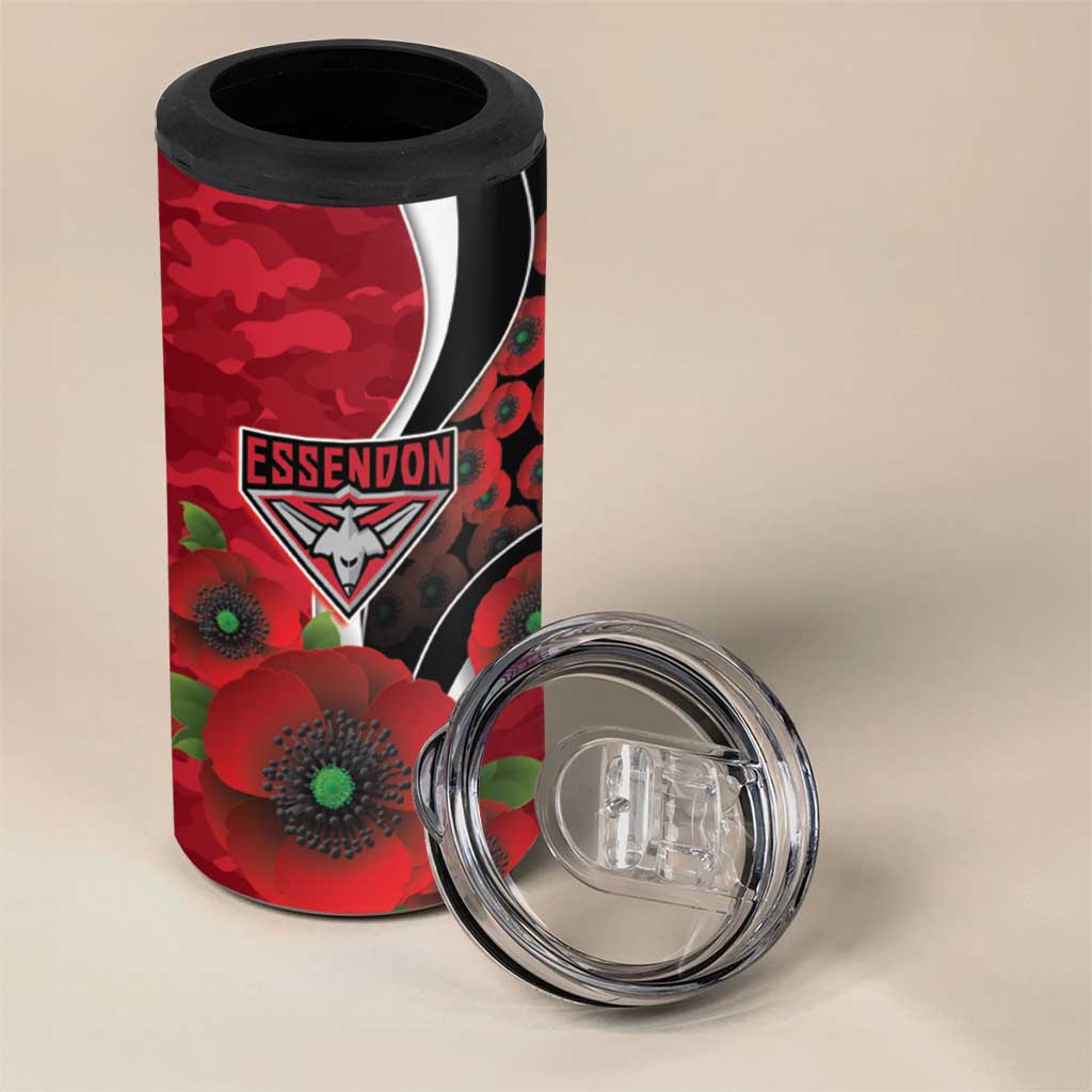 Essendon Bombers ANZAC Personalised 4 in 1 Can Cooler Tumbler Lest We Forget Poppy Camo
