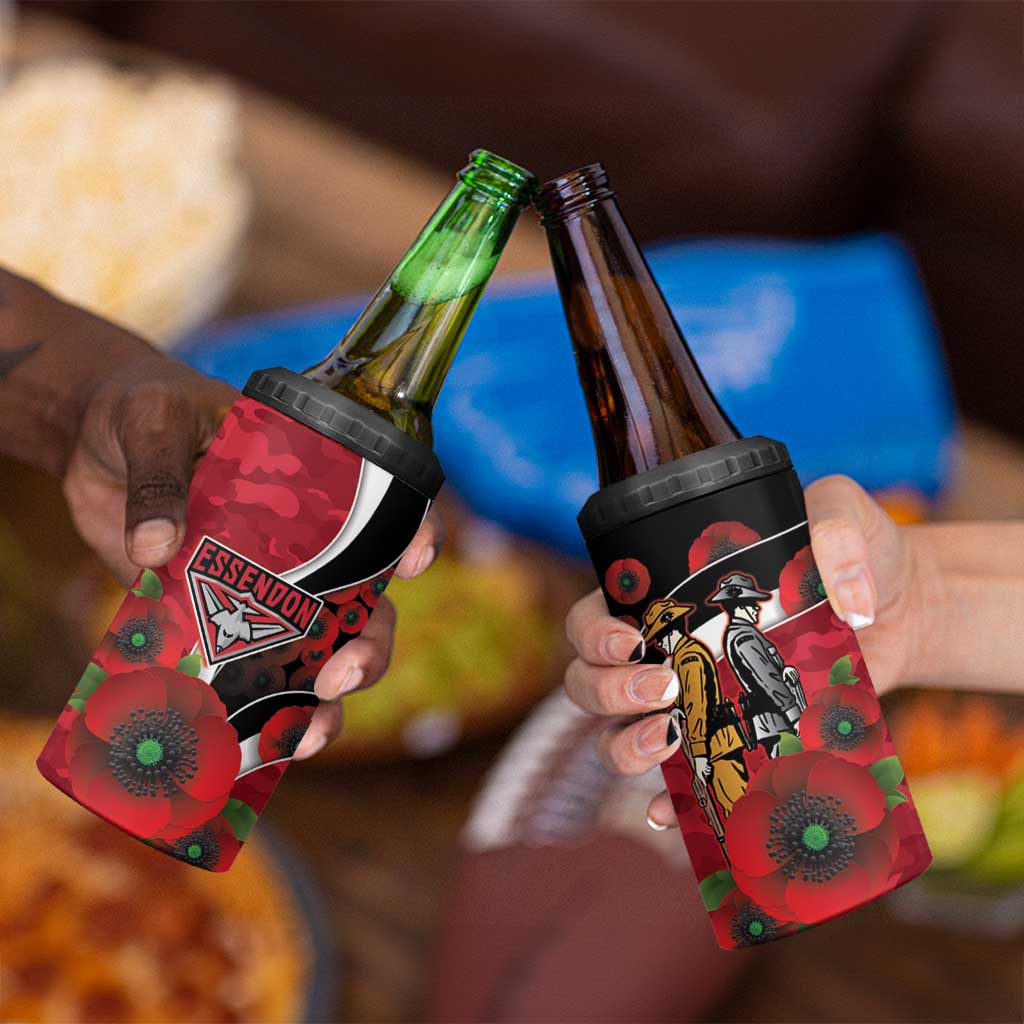 Essendon Bombers ANZAC Personalised 4 in 1 Can Cooler Tumbler Lest We Forget Poppy Camo