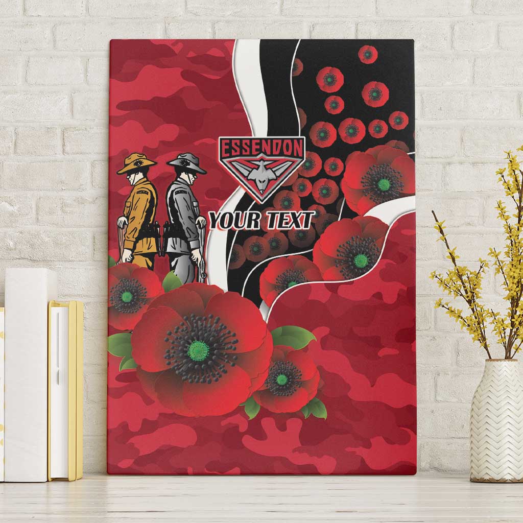 Essendon Bombers ANZAC Personalised Canvas Wall Art Lest We Forget Poppy Camo