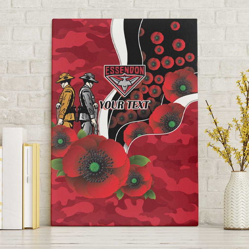 Essendon Bombers ANZAC Personalised Canvas Wall Art Lest We Forget Poppy Camo