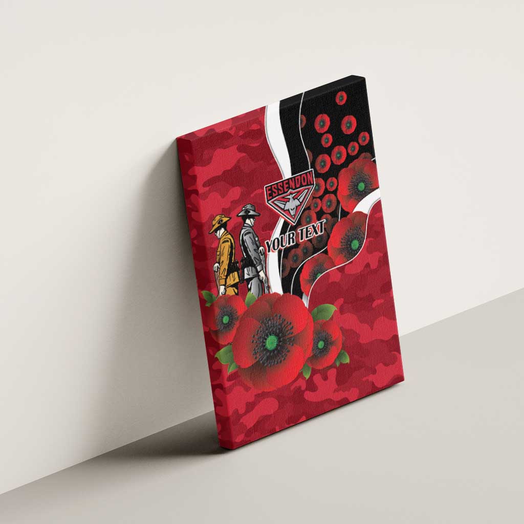 Essendon Bombers ANZAC Personalised Canvas Wall Art Lest We Forget Poppy Camo