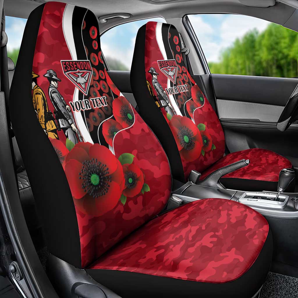 Essendon Bombers ANZAC Personalised Car Seat Cover Lest We Forget Poppy Camo