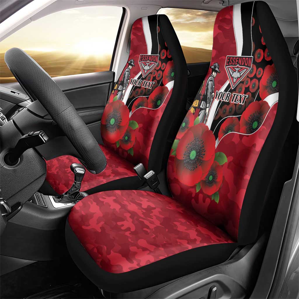 Essendon Bombers ANZAC Personalised Car Seat Cover Lest We Forget Poppy Camo