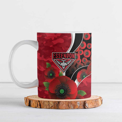 Essendon Bombers ANZAC Personalised Ceramic Mug Lest We Forget Poppy Camo