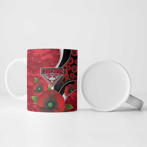 Essendon Bombers ANZAC Personalised Ceramic Mug Lest We Forget Poppy Camo