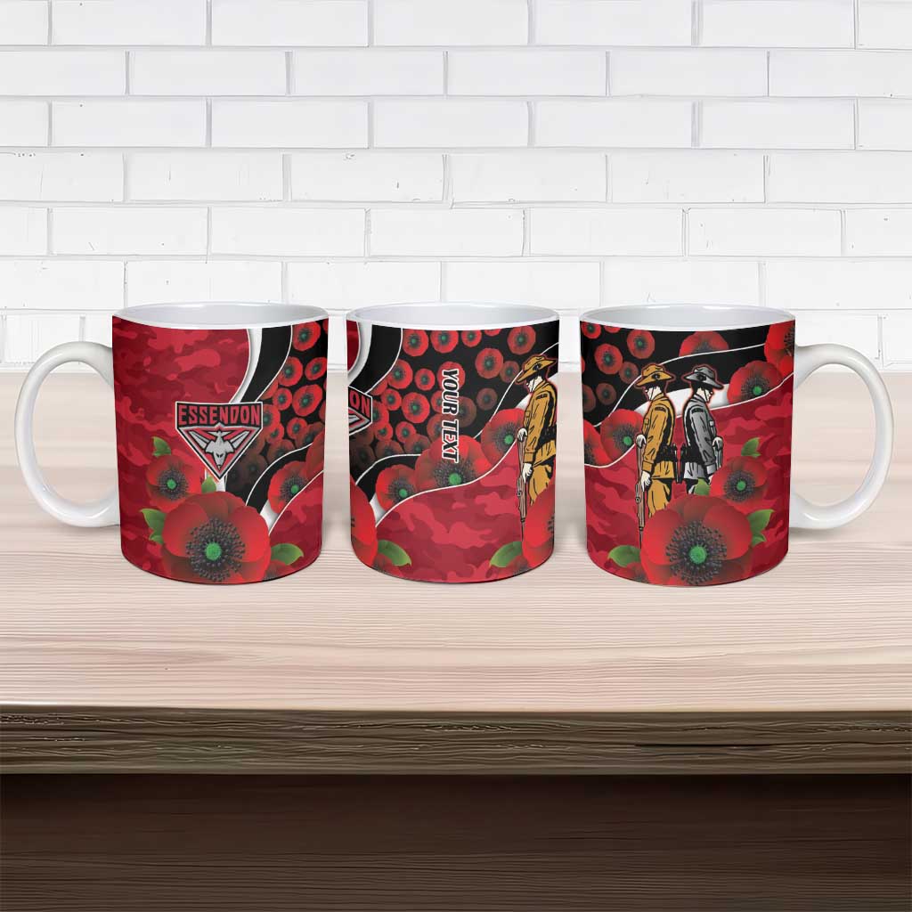 Essendon Bombers ANZAC Personalised Ceramic Mug Lest We Forget Poppy Camo