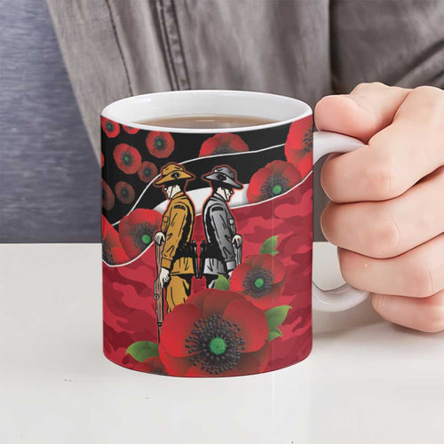 Essendon Bombers ANZAC Personalised Ceramic Mug Lest We Forget Poppy Camo