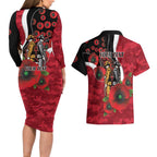 Essendon Bombers ANZAC Personalised Couples Matching Long Sleeve Bodycon Dress and Hawaiian Shirt Lest We Forget Poppy Camo