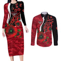 Essendon Bombers ANZAC Personalised Couples Matching Long Sleeve Bodycon Dress and Long Sleeve Button Shirt Lest We Forget Poppy Camo