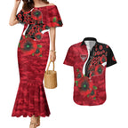 Essendon Bombers ANZAC Personalised Couples Matching Mermaid Dress and Hawaiian Shirt Lest We Forget Poppy Camo