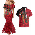 Essendon Bombers ANZAC Personalised Couples Matching Mermaid Dress and Hawaiian Shirt Lest We Forget Poppy Camo