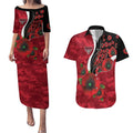 Essendon Bombers ANZAC Personalised Couples Matching Puletasi and Hawaiian Shirt Lest We Forget Poppy Camo