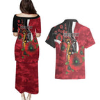 Essendon Bombers ANZAC Personalised Couples Matching Puletasi and Hawaiian Shirt Lest We Forget Poppy Camo
