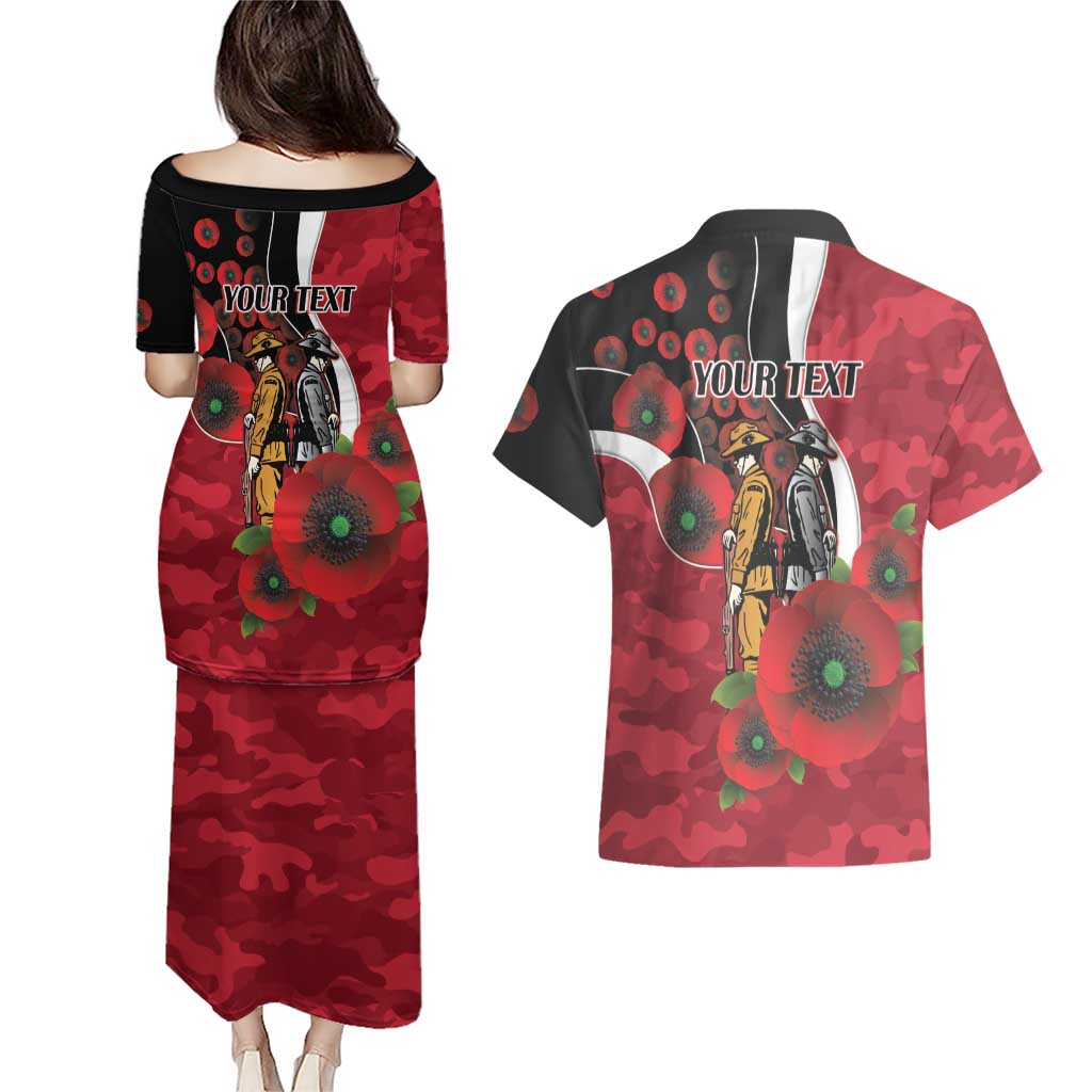 Essendon Bombers ANZAC Personalised Couples Matching Puletasi and Hawaiian Shirt Lest We Forget Poppy Camo