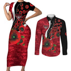 Essendon Bombers ANZAC Personalised Couples Matching Short Sleeve Bodycon Dress and Long Sleeve Button Shirt Lest We Forget Poppy Camo