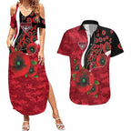 Essendon Bombers ANZAC Personalised Couples Matching Summer Maxi Dress and Hawaiian Shirt Lest We Forget Poppy Camo
