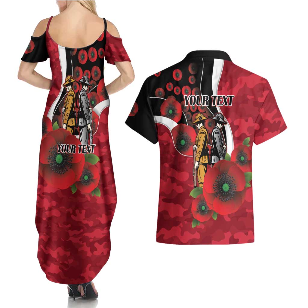 Essendon Bombers ANZAC Personalised Couples Matching Summer Maxi Dress and Hawaiian Shirt Lest We Forget Poppy Camo