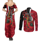Essendon Bombers ANZAC Personalised Couples Matching Summer Maxi Dress and Long Sleeve Button Shirt Lest We Forget Poppy Camo