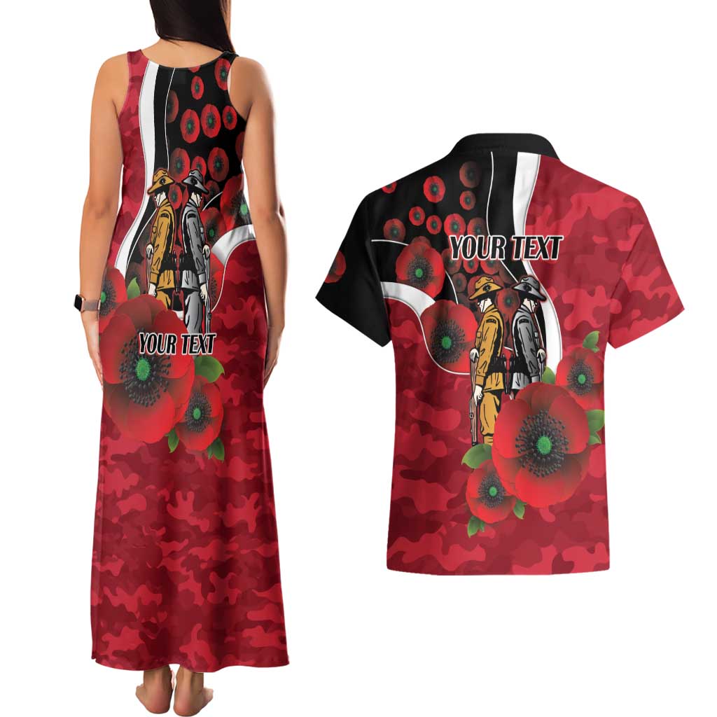 Essendon Bombers ANZAC Personalised Couples Matching Tank Maxi Dress and Hawaiian Shirt Lest We Forget Poppy Camo