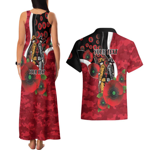 Essendon Bombers ANZAC Personalised Couples Matching Tank Maxi Dress and Hawaiian Shirt Lest We Forget Poppy Camo