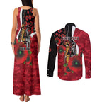 Essendon Bombers ANZAC Personalised Couples Matching Tank Maxi Dress and Long Sleeve Button Shirt Lest We Forget Poppy Camo