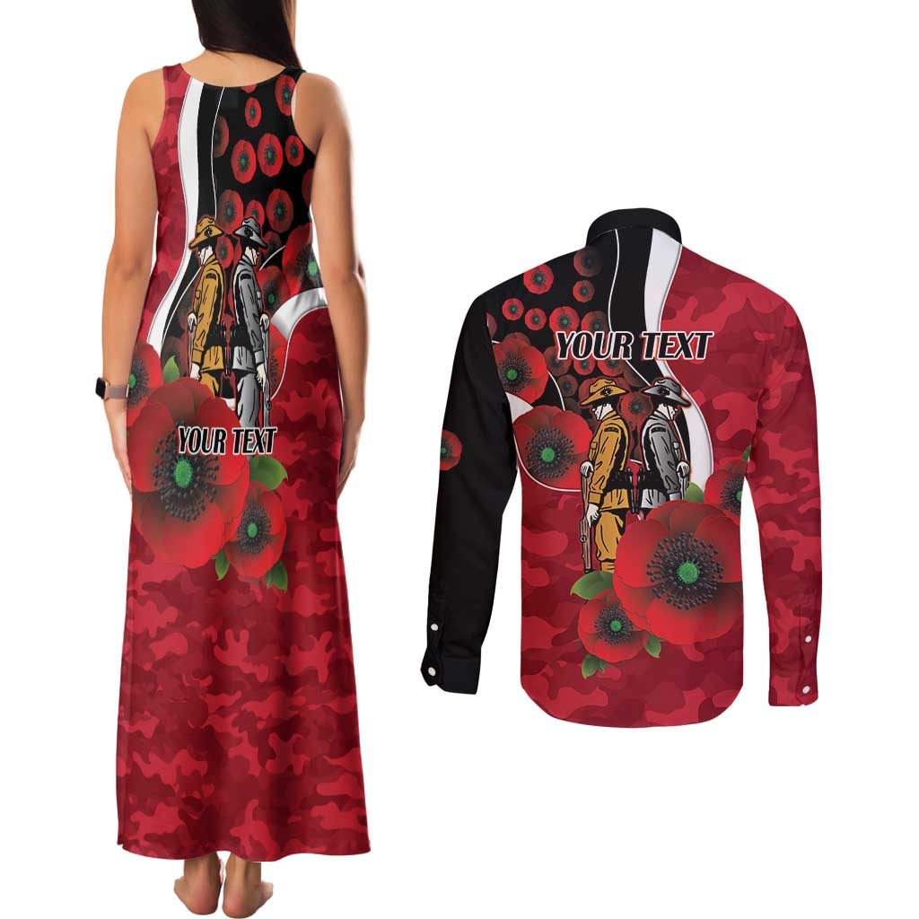 Essendon Bombers ANZAC Personalised Couples Matching Tank Maxi Dress and Long Sleeve Button Shirt Lest We Forget Poppy Camo