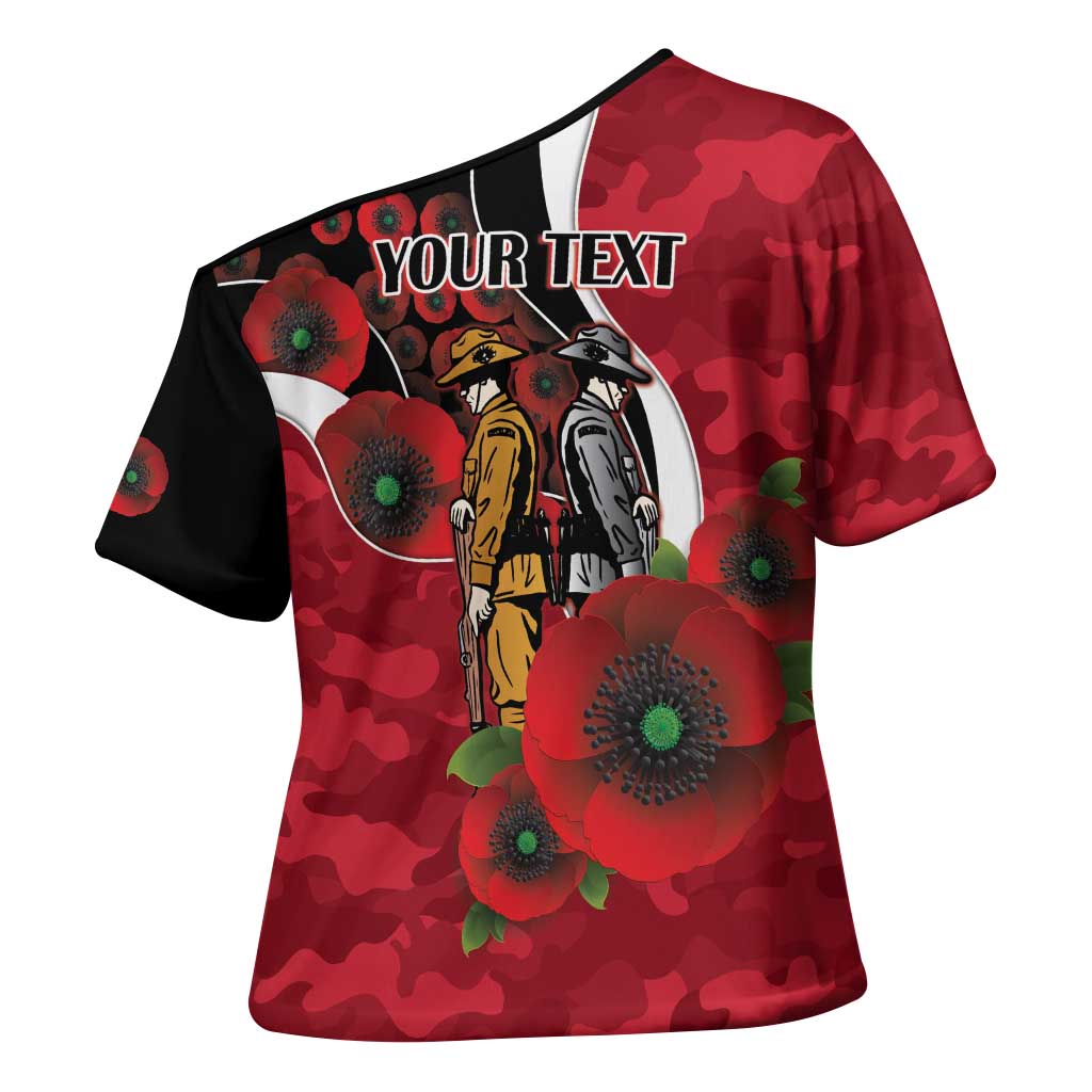 Essendon Bombers ANZAC Personalised Cross Shoulder Shirt Lest We Forget Poppy Camo
