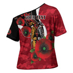 Essendon Bombers ANZAC Personalised Cross Shoulder Shirt Lest We Forget Poppy Camo