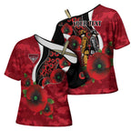 Essendon Bombers ANZAC Personalised Cross Shoulder Shirt Lest We Forget Poppy Camo