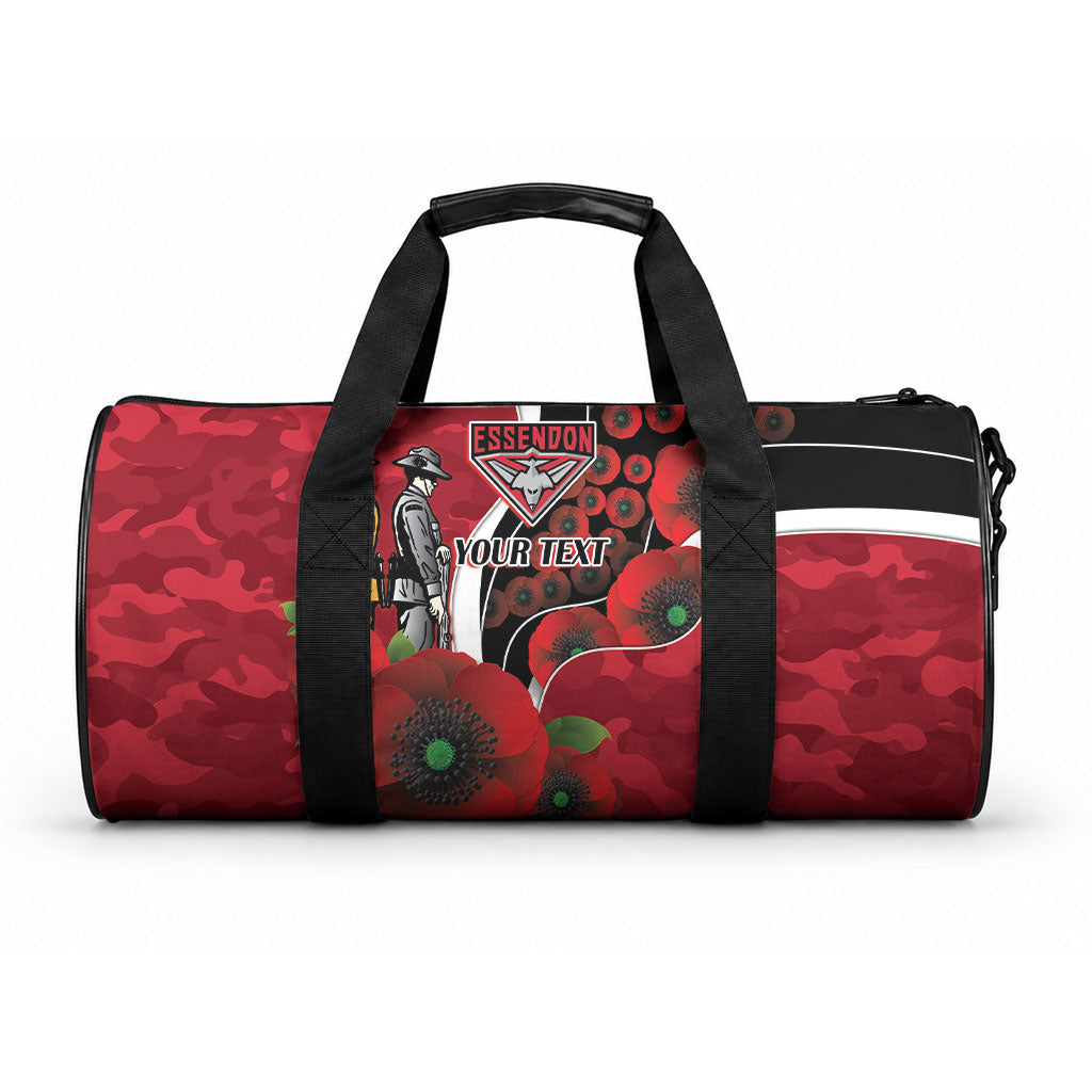 Essendon Bombers ANZAC Personalised Duffle Bag Lest We Forget Poppy Camo