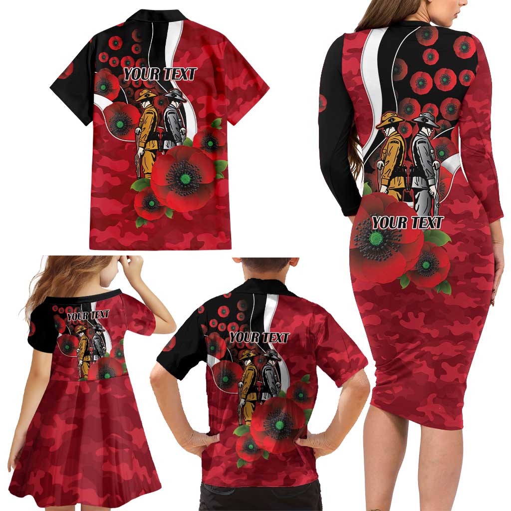 Essendon Bombers ANZAC Personalised Family Matching Long Sleeve Bodycon Dress and Hawaiian Shirt Lest We Forget Poppy Camo