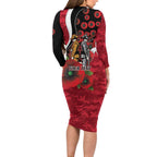 Essendon Bombers ANZAC Personalised Family Matching Long Sleeve Bodycon Dress and Hawaiian Shirt Lest We Forget Poppy Camo