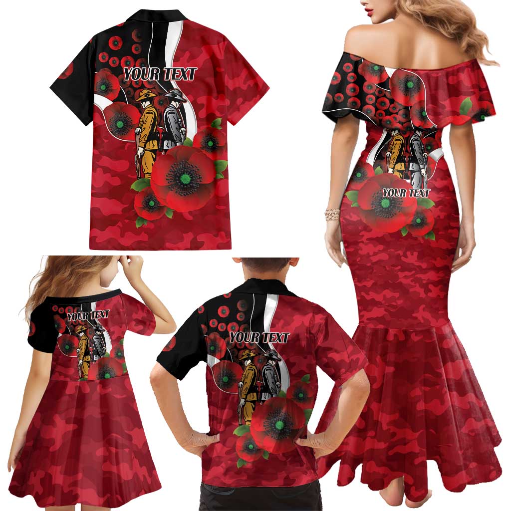 Essendon Bombers ANZAC Personalised Family Matching Mermaid Dress and Hawaiian Shirt Lest We Forget Poppy Camo