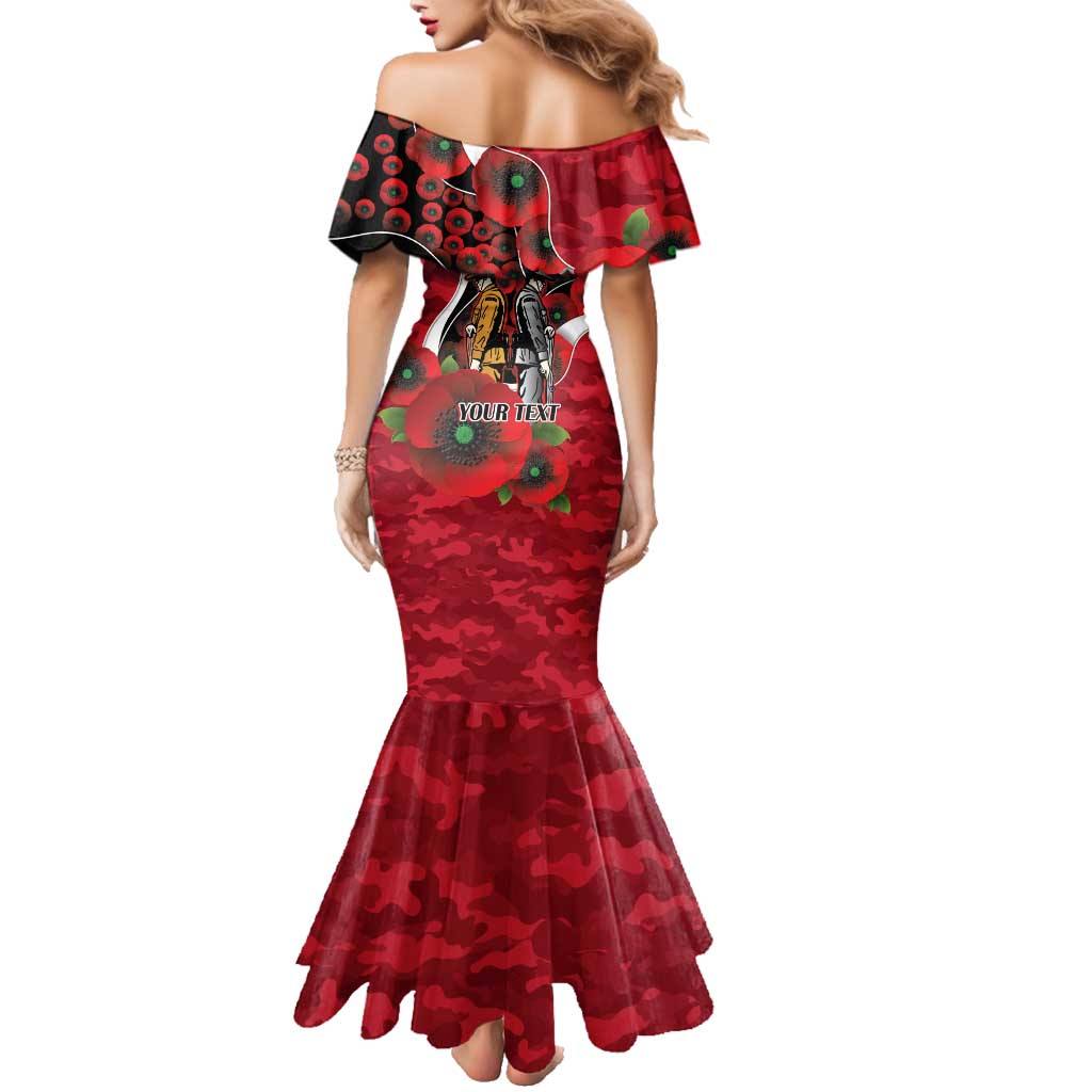 Essendon Bombers ANZAC Personalised Family Matching Mermaid Dress and Hawaiian Shirt Lest We Forget Poppy Camo