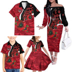 Essendon Bombers ANZAC Personalised Family Matching Off The Shoulder Long Sleeve Dress and Hawaiian Shirt Lest We Forget Poppy Camo