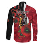Essendon Bombers ANZAC Personalised Family Matching Off The Shoulder Long Sleeve Dress and Hawaiian Shirt Lest We Forget Poppy Camo