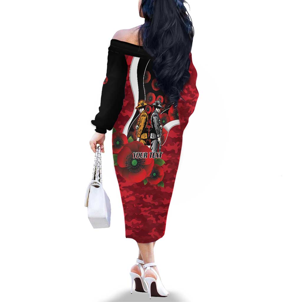 Essendon Bombers ANZAC Personalised Family Matching Off The Shoulder Long Sleeve Dress and Hawaiian Shirt Lest We Forget Poppy Camo
