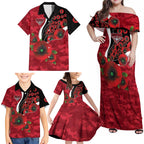 Essendon Bombers ANZAC Personalised Family Matching Off Shoulder Maxi Dress and Hawaiian Shirt Lest We Forget Poppy Camo